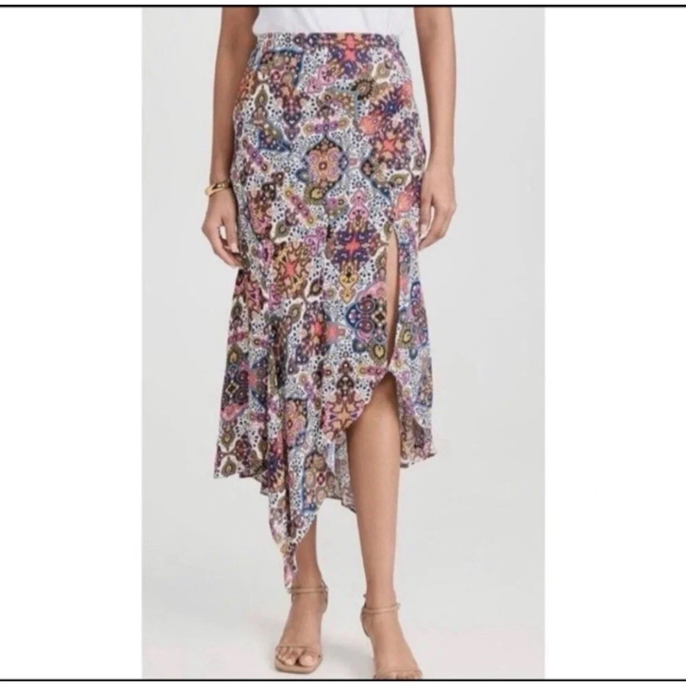 Veronica Beard Mac Midi Skirt Multicolor Asymmetric Hem Feminine, 12